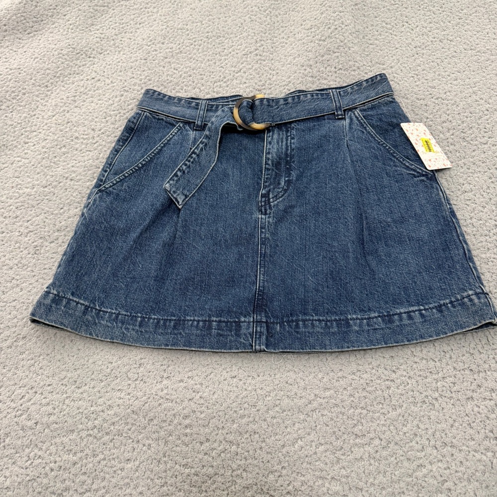 Free People We The Free Blue Denim Mini Skirt Belted Pleated Size 30 NWT